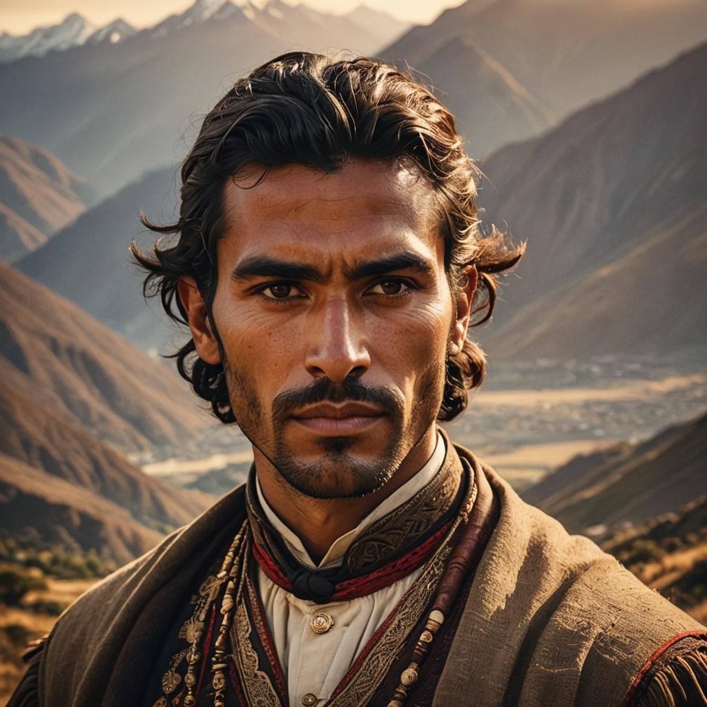 Chilean Man in Andes: 19th Century Realism Portrait