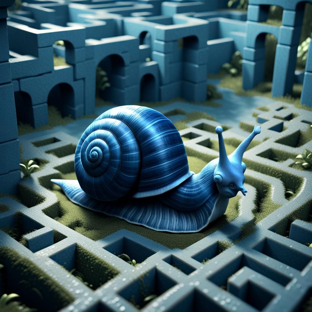 Blue Snail Navigates Maze in 3D Game Style