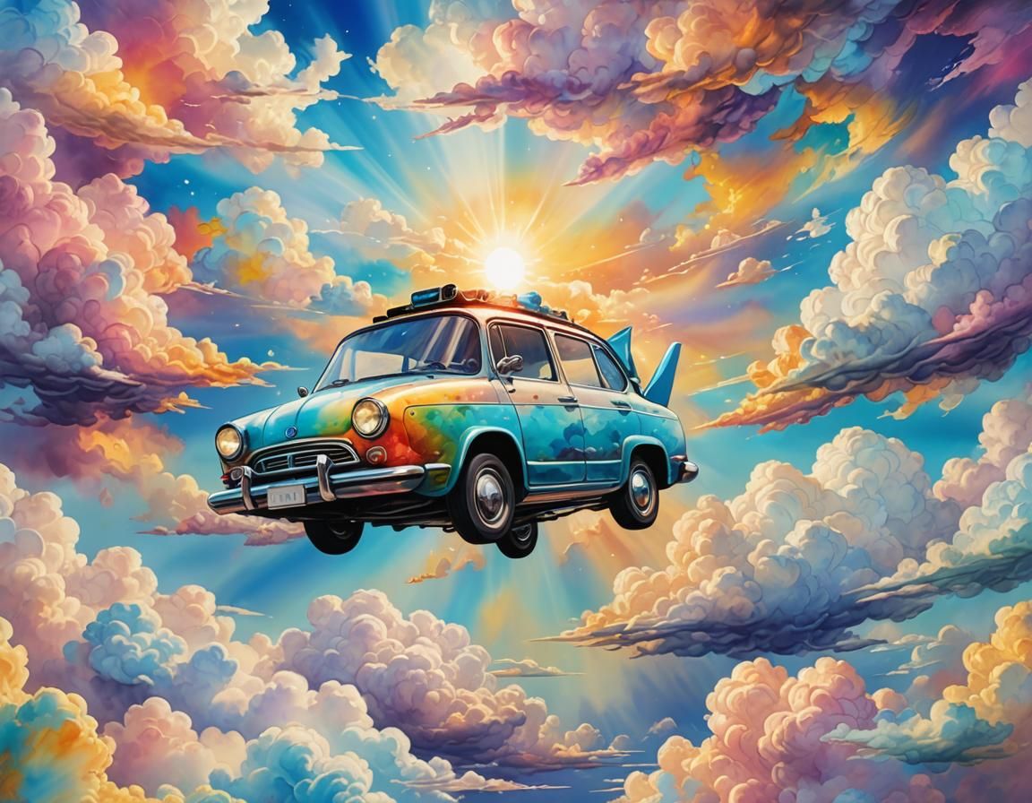 Flying Car in a Surreal Dreamscape