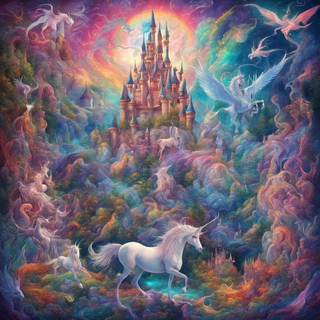 Astral Unicorn and Magical Realm Illustration