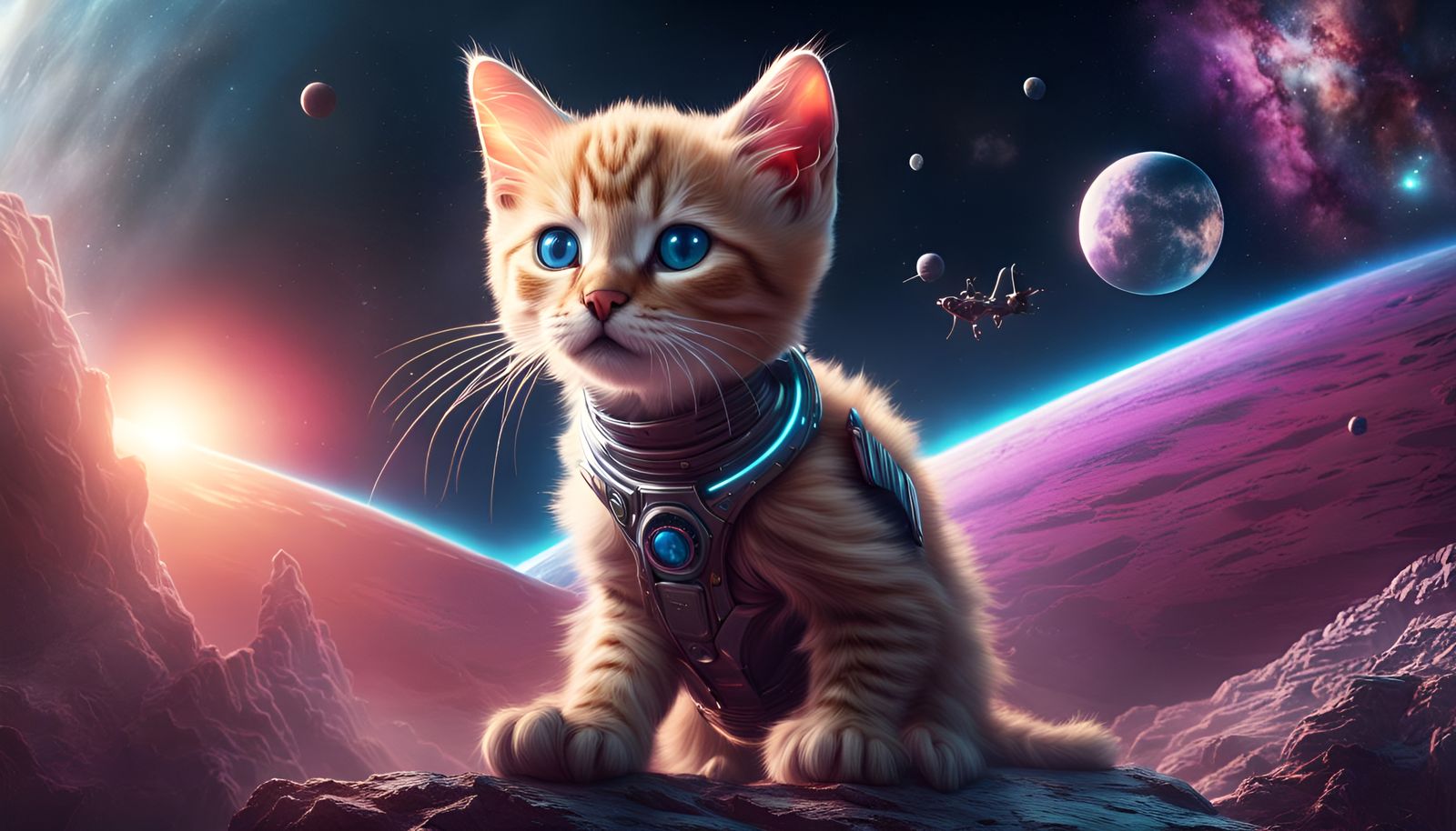 Galactic Kitten's Space Travel: Detailed Fantasy Art