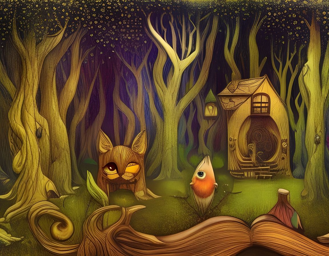 Enchanted Forest Home with Strange Creatures