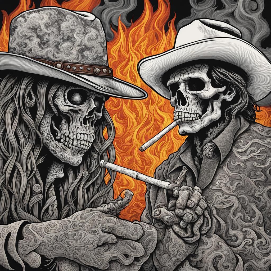 Surreal Cowboy Death Scene with Flames