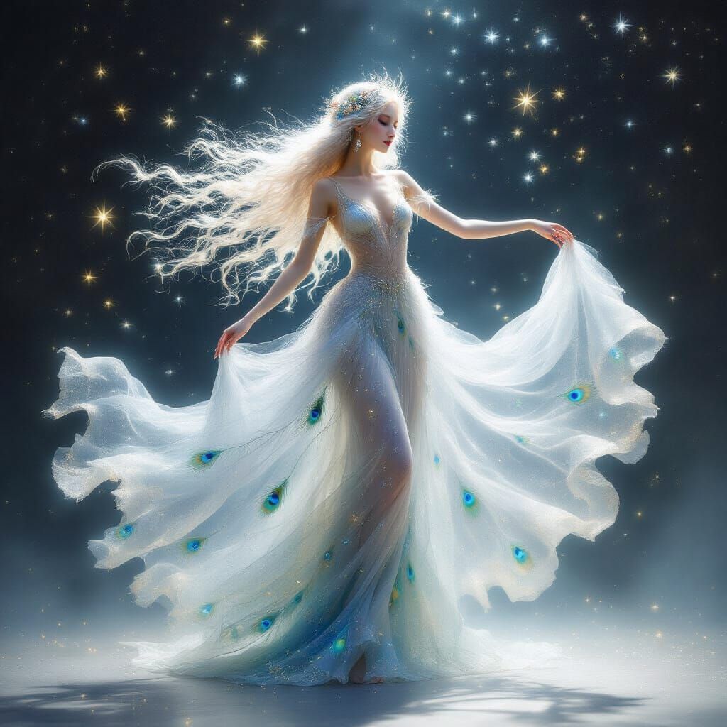 Ethereal Celestial Dancer in Flowing Gown