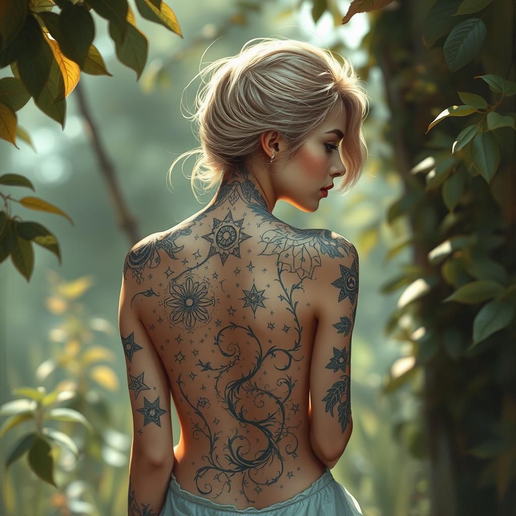 Celestial Back Tattoo in Dreamy Surrealist Style