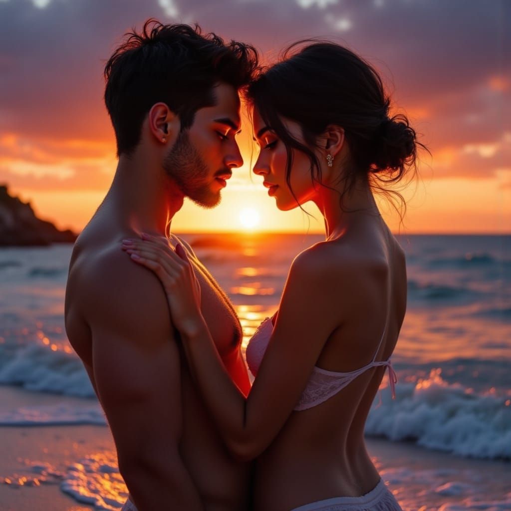 Romantic Beach Sunset in Ross Tran and Loish Style