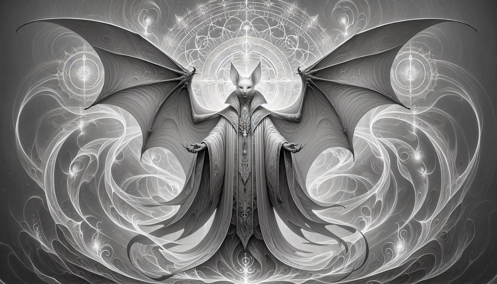 Ethereal Essence Channeler in Monochromatic Fantasy Scene