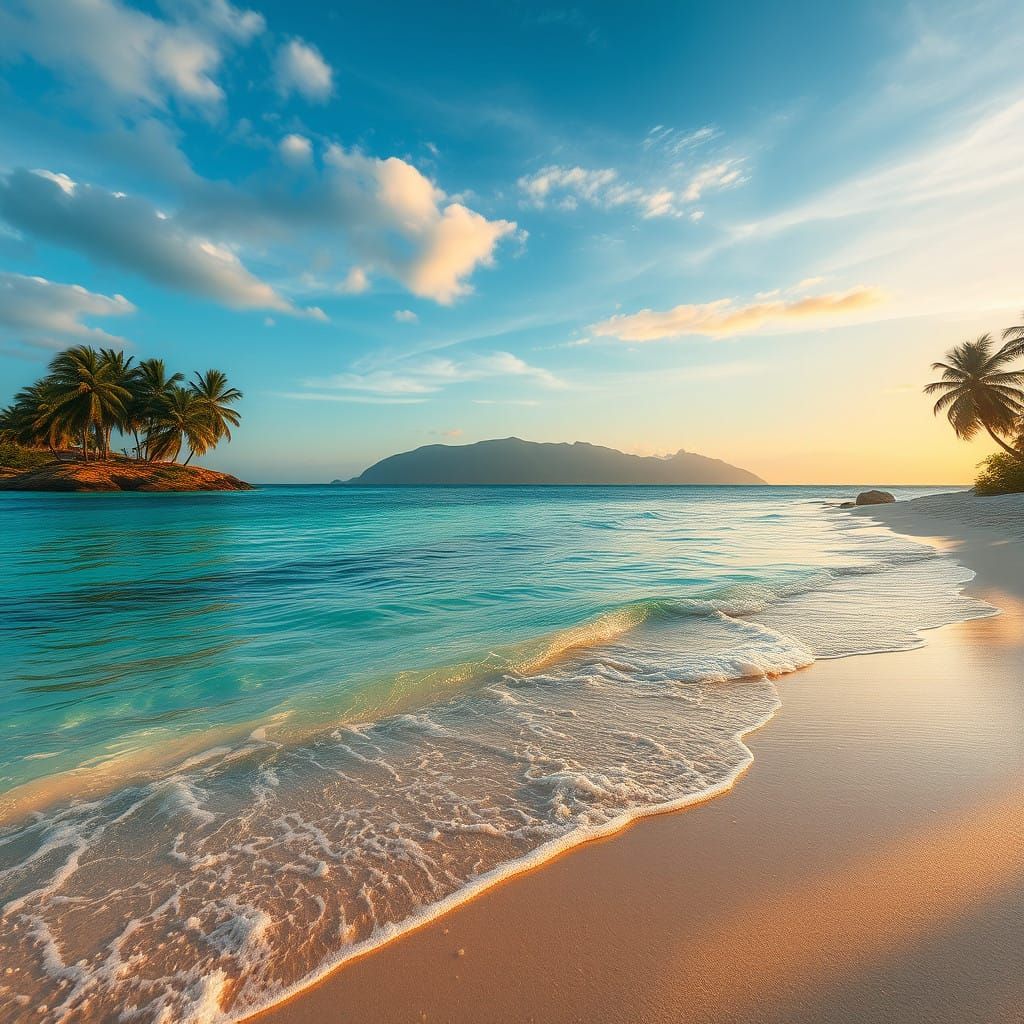 Surreal Golden Beach Landscape in Vibrant Ultra-Realistic St...