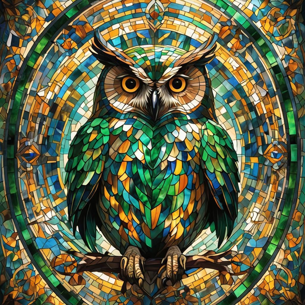 Stained Glass Owl in Cubist Style