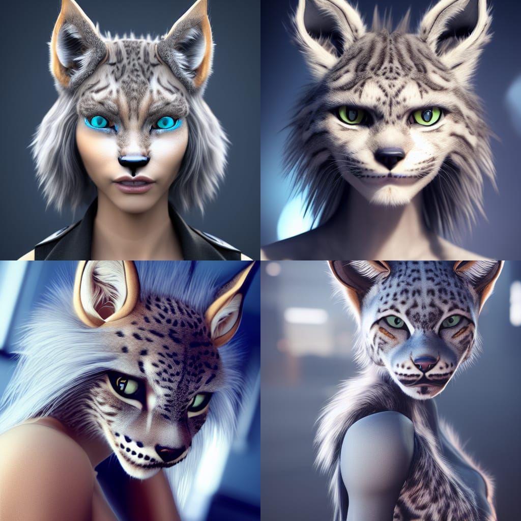 Photorealistic Cyberpunk Lynx Girl with Blonde Hair