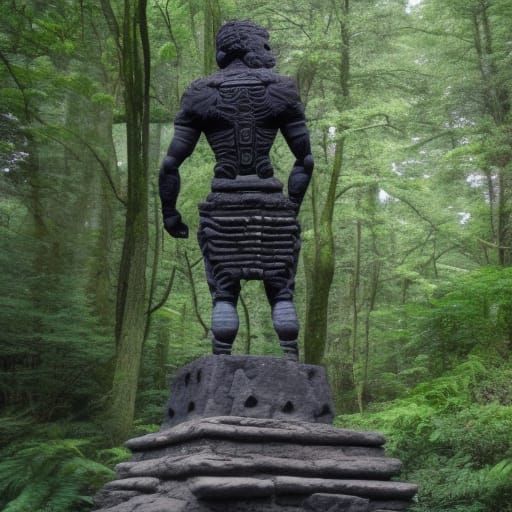 Overgrown Basalt Aztec Statue Concept Art