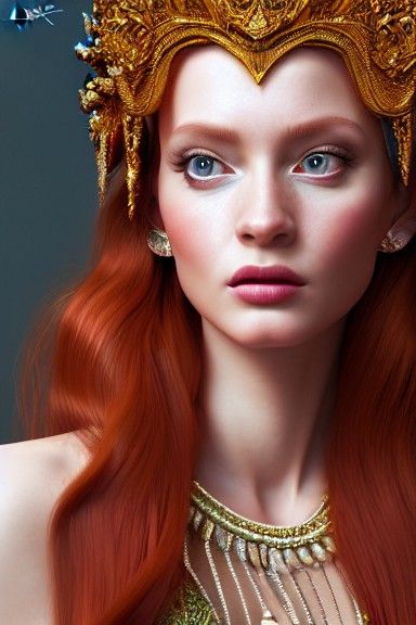 Elegant Redhead Goddess Portrait in Oil Painting Style