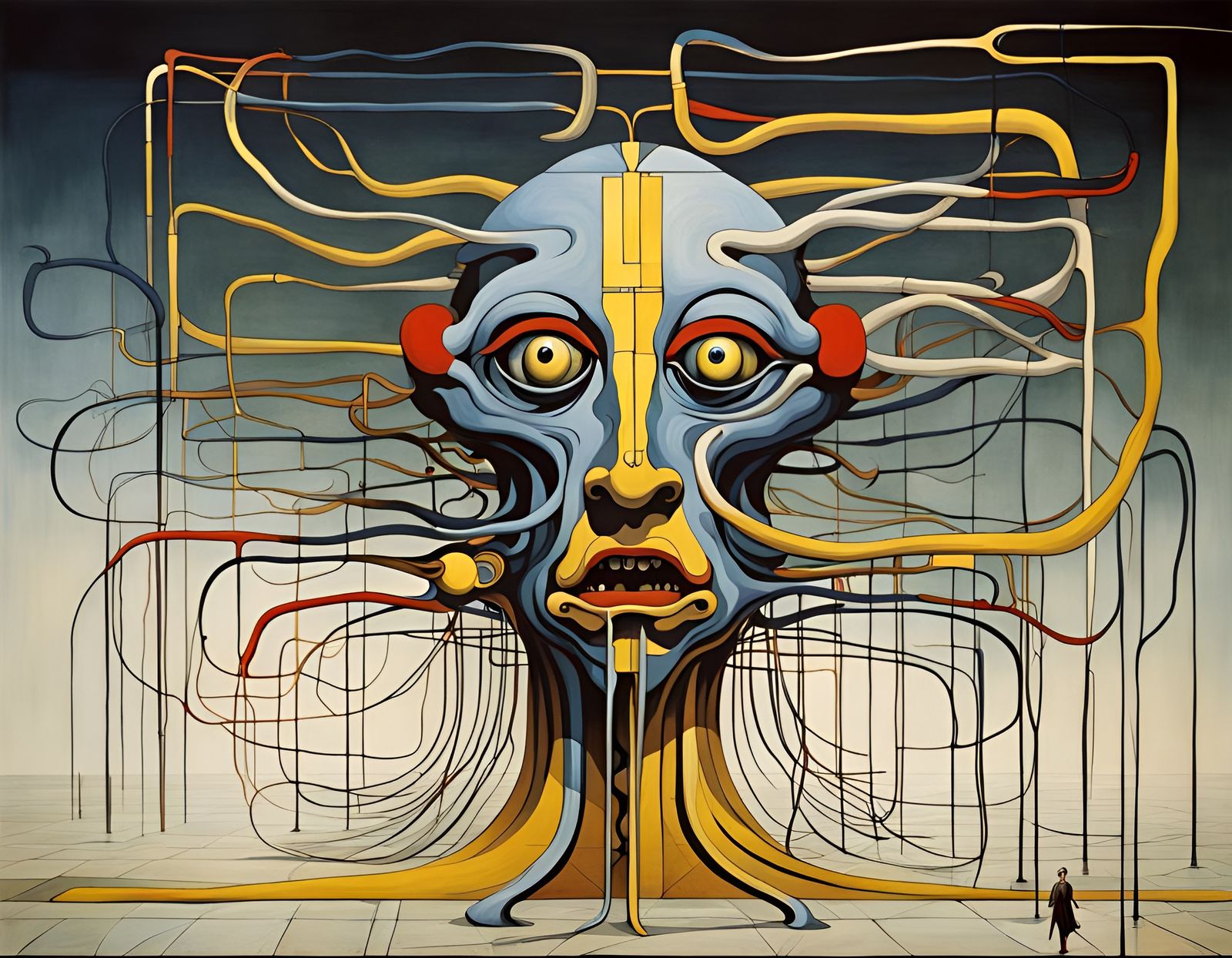 Surreal Nervous System Monster Inspired by Dali and Mondrian
