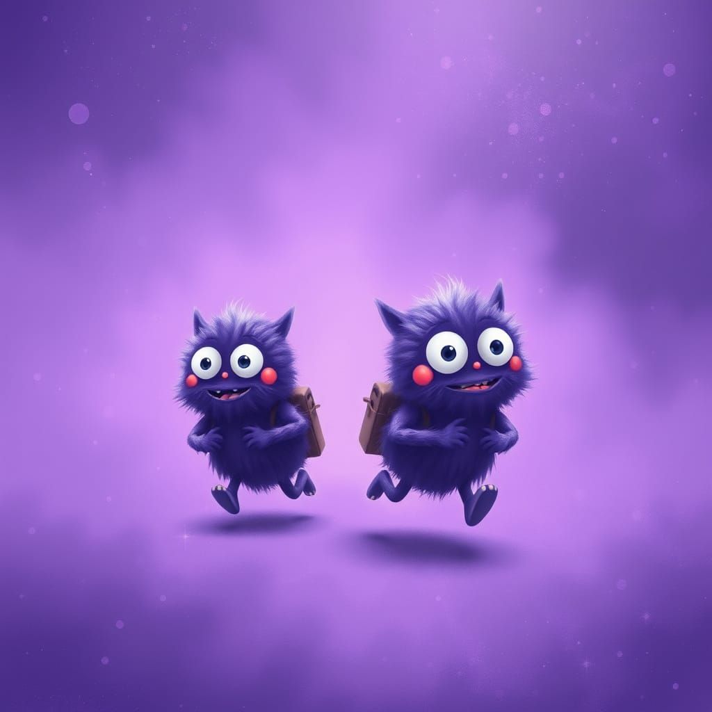Adorable Purple Monsters Escape Sparkling Fog