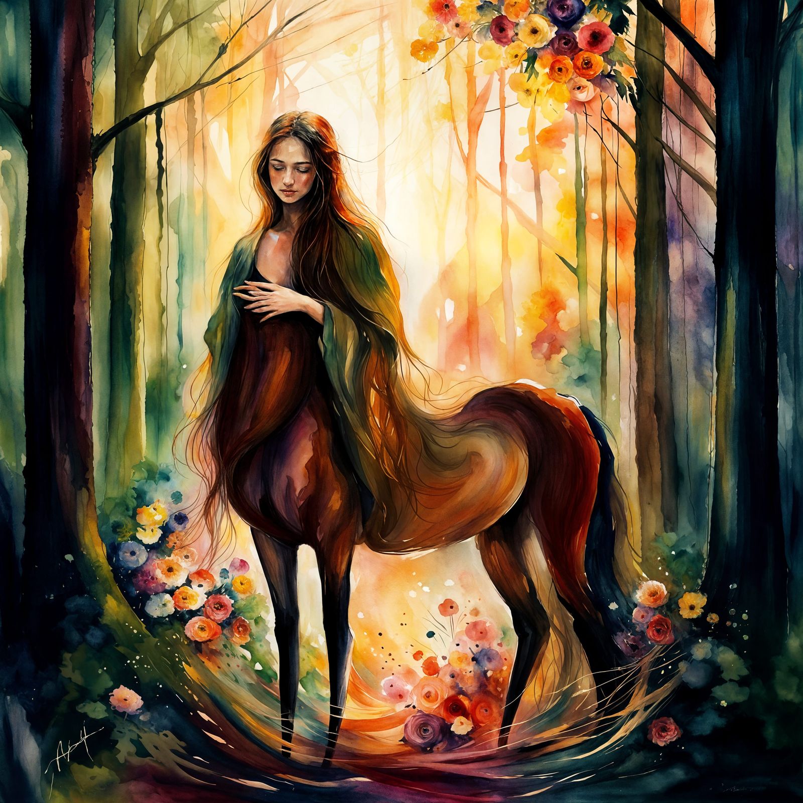 Centaur in Watercolour - Abstract Expressionism