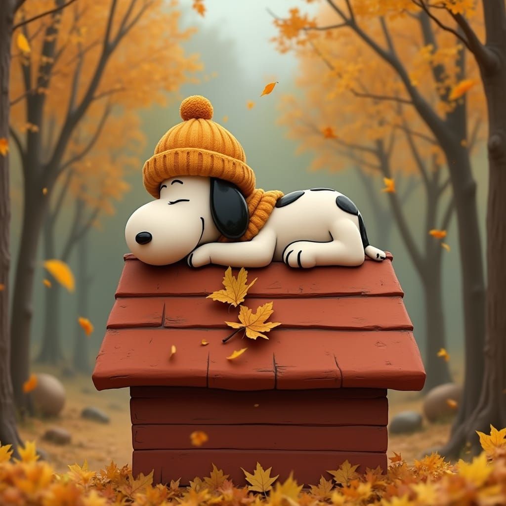 Snoopy's Autumn Nap in Whimsical Claymation Style
