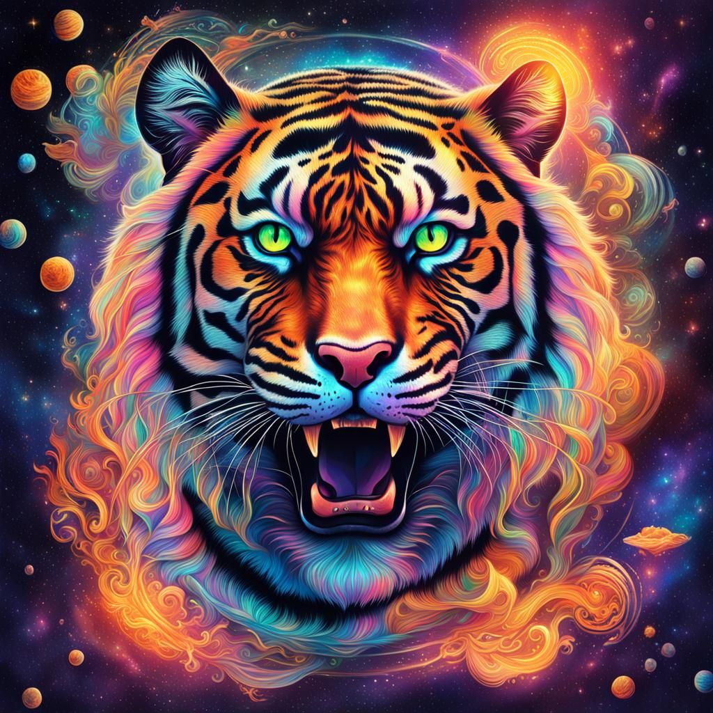 Burning Tiger: Holographic Astral Cosmic Illustration