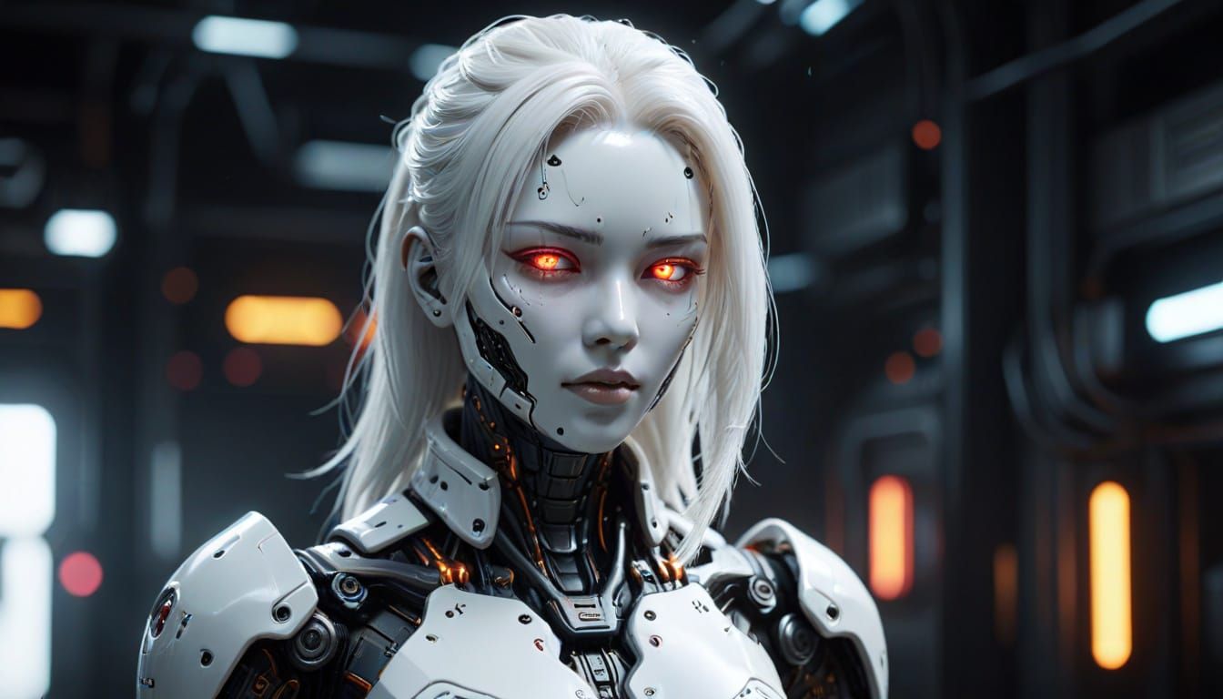 Japanese Android Gynoid in Cyberpunk Sci-Fi Setting