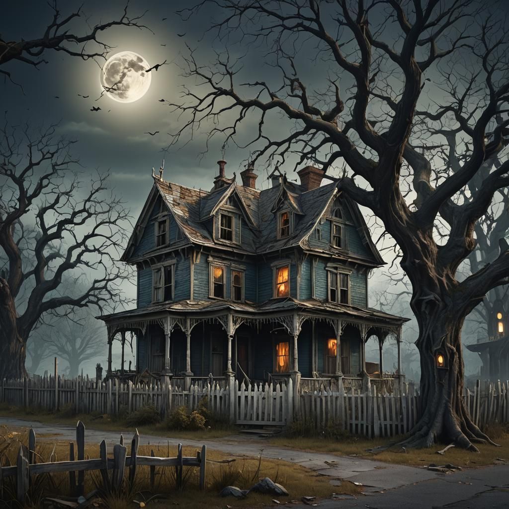 Ethereal Fantasy: Haunted House Under the Moon