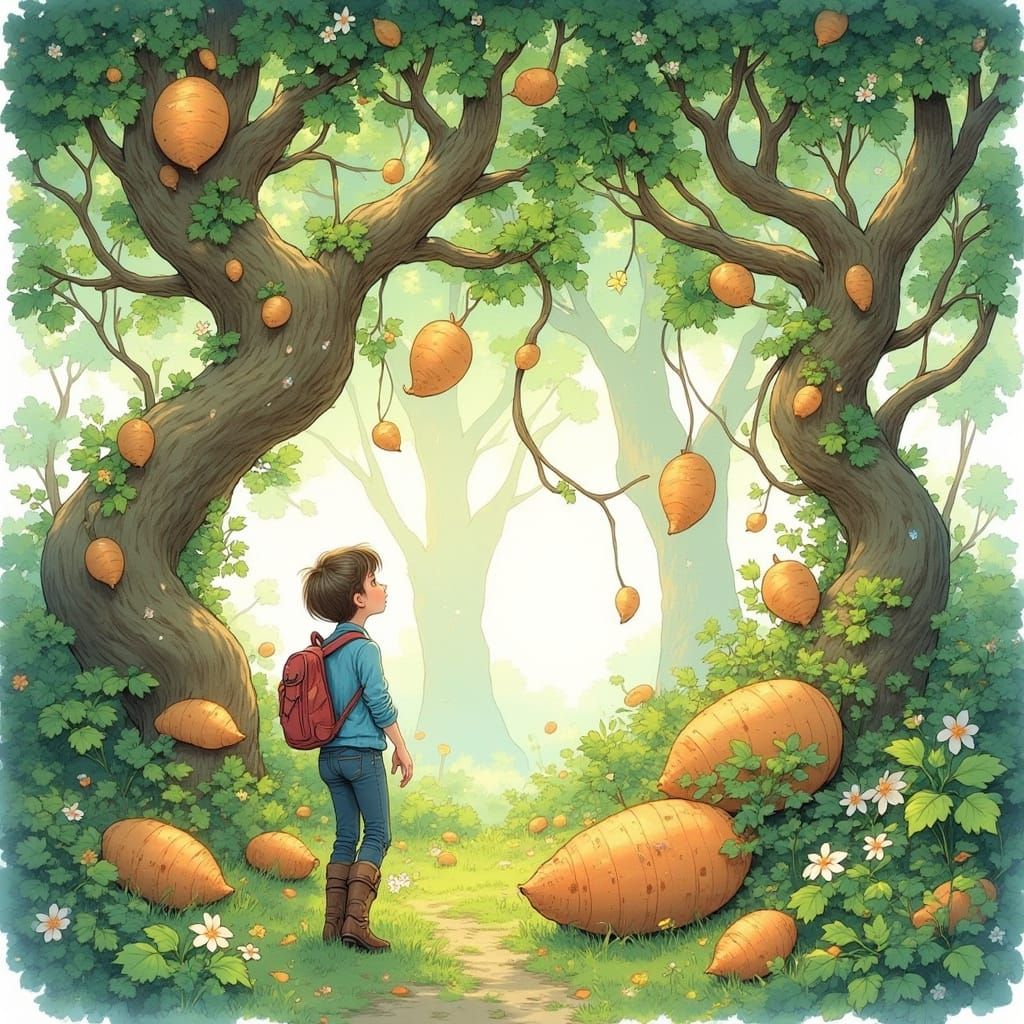 Whimsical Forest with Sweet Potatoes, Beatrix Potter Style