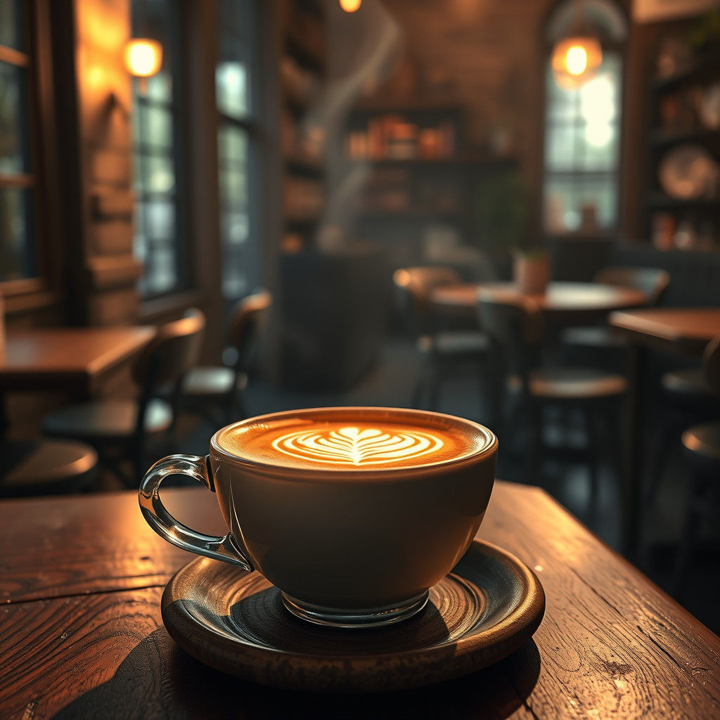 Latte Art Leaf Design in Cozy Café Setting