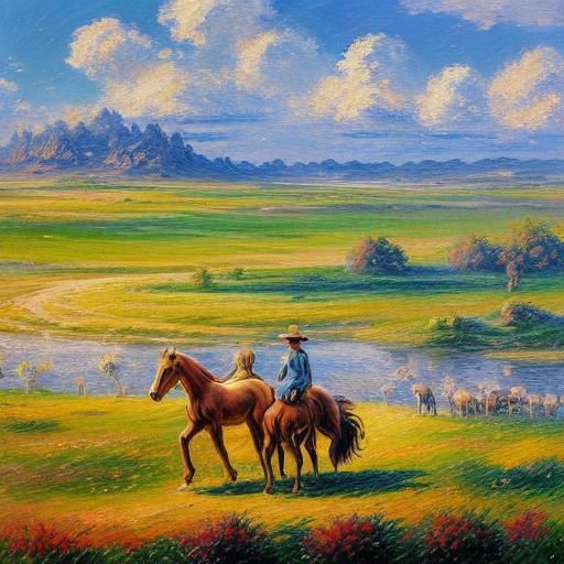 Horses Galloping in Impressionistic Sunlight