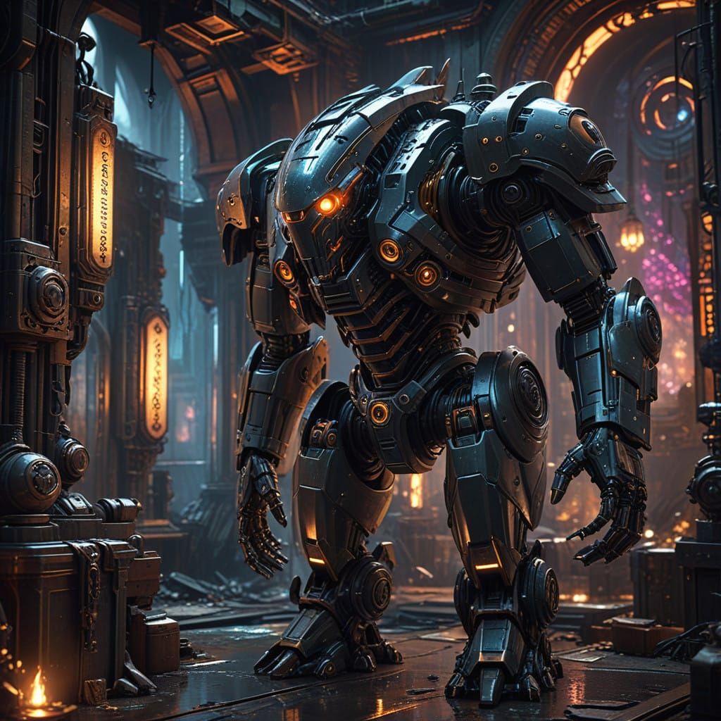 Epic Fantasy Scene in Cyberpunk Style