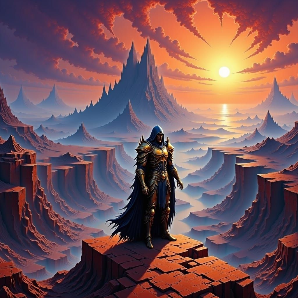 Mystical Warrior Overlooking Ancient City in Matte Painting