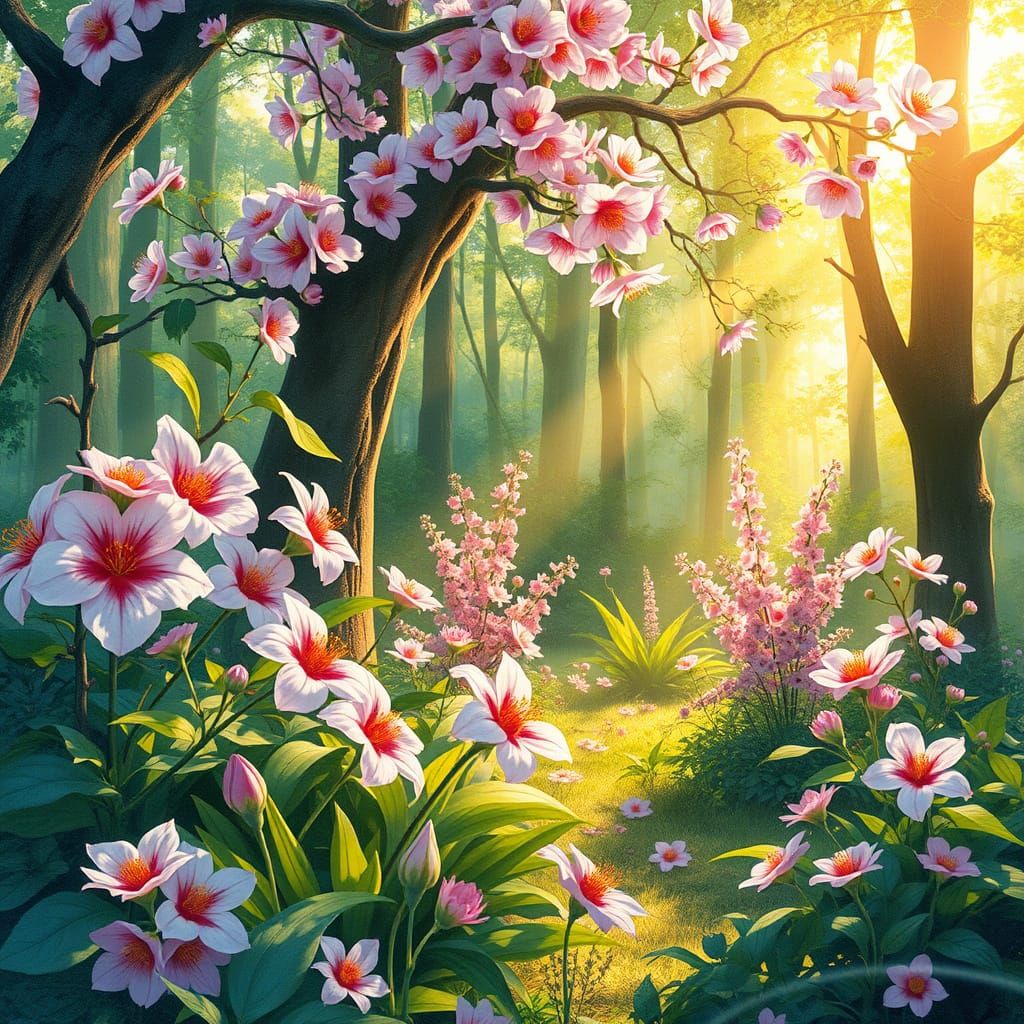 Whimsical Forest in Vibrant Bloom