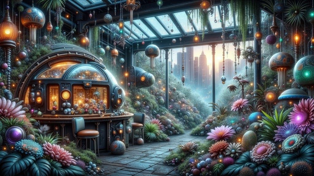 Surreal Industrial Botanical Ecosystem Erupted in Neon Grit