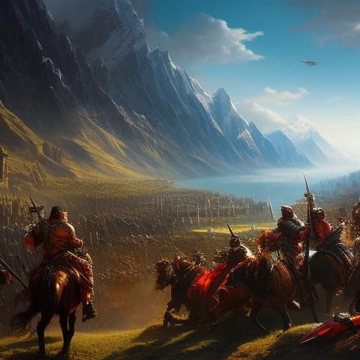 Epic Lord of the Rings Battle Scene as Oil Painting