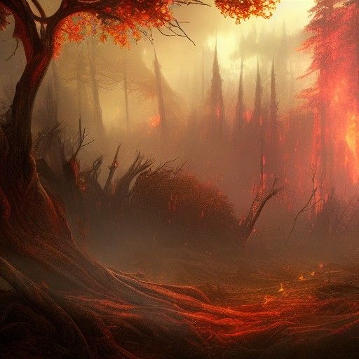 Fantastical Fire Forest: Detailed Matte Painting