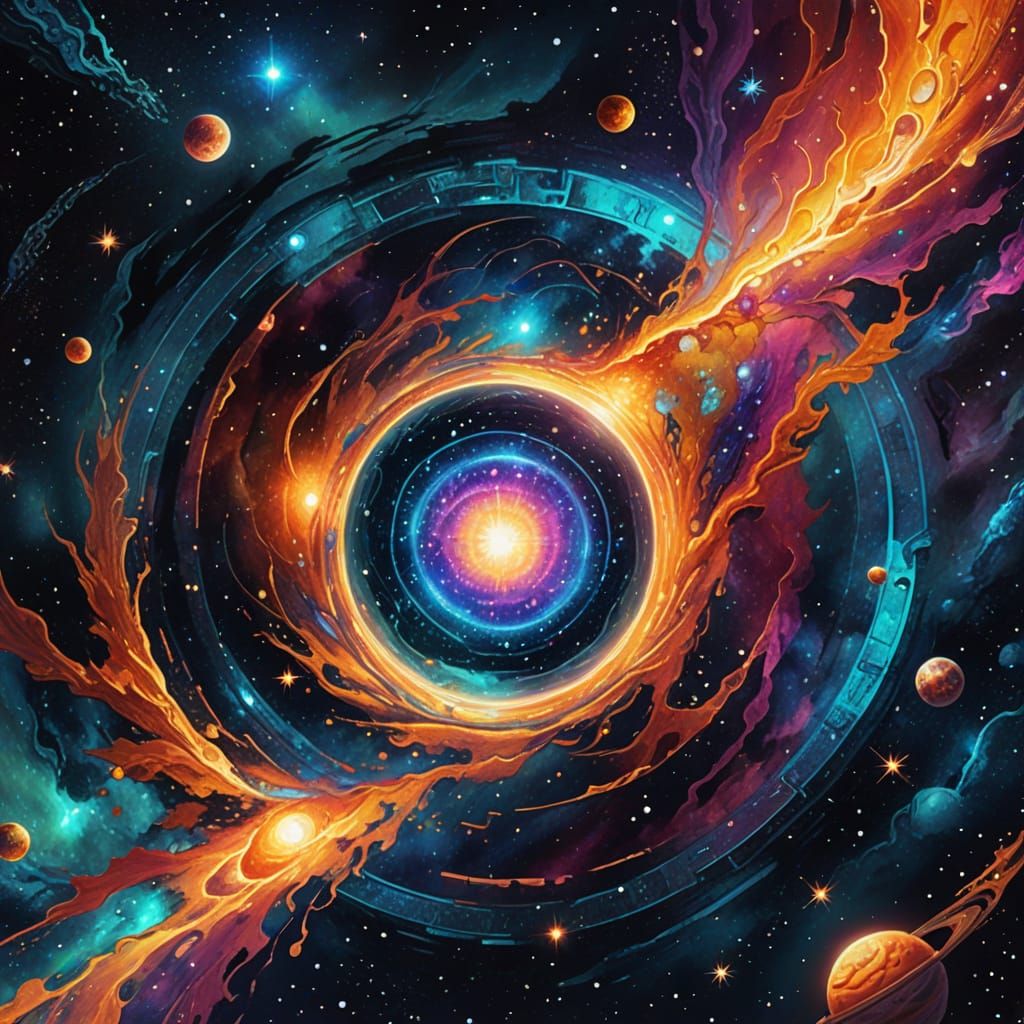 Ethereal Astral Portal in Vibrant Mixed Media