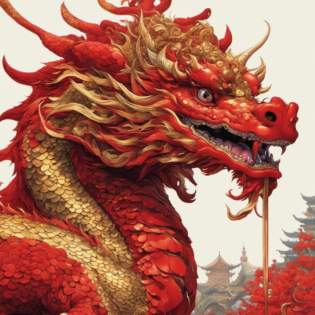 Intricate Chinese Dragon in Enchanted Land