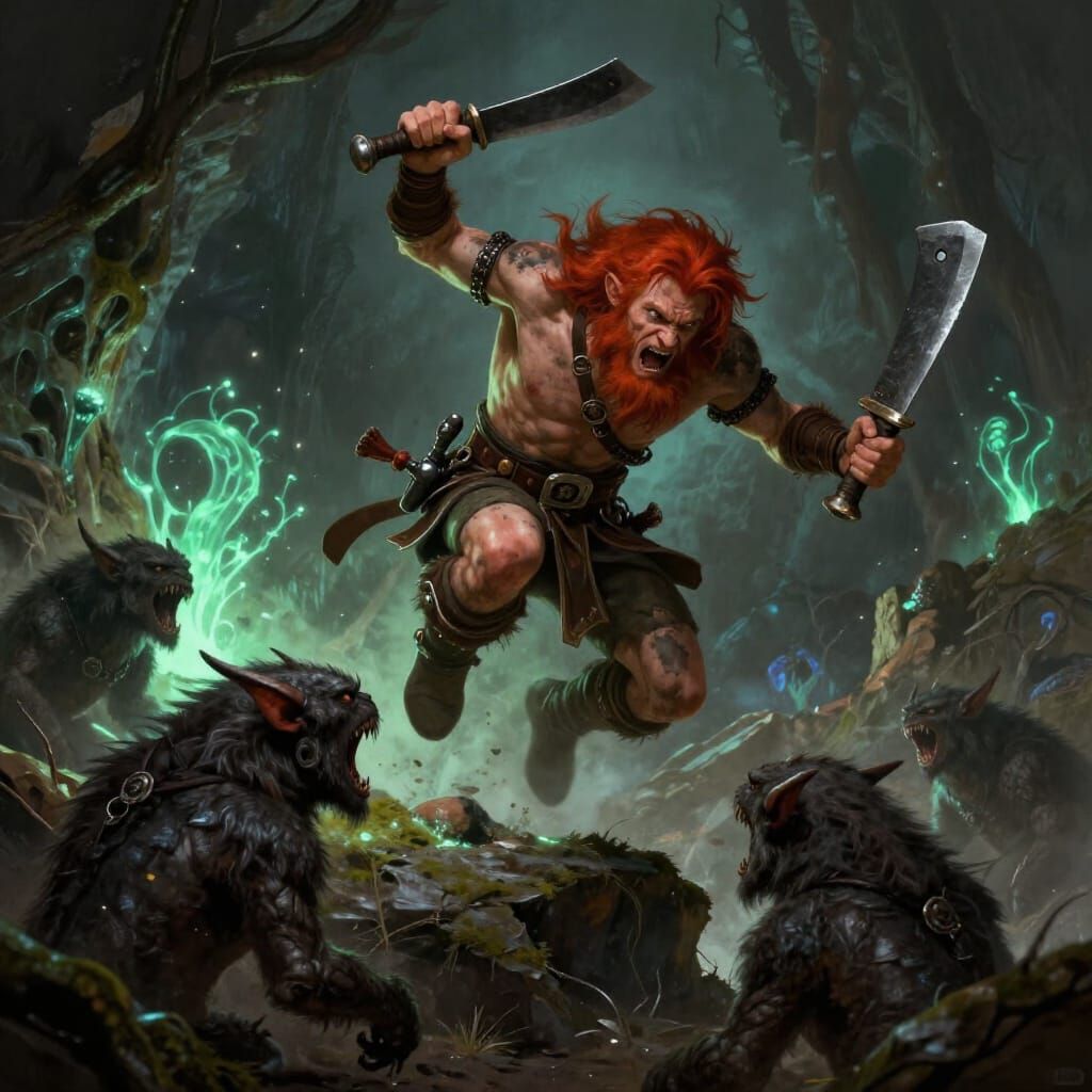 Halfling Barbarian Leaps into Kobold Battle