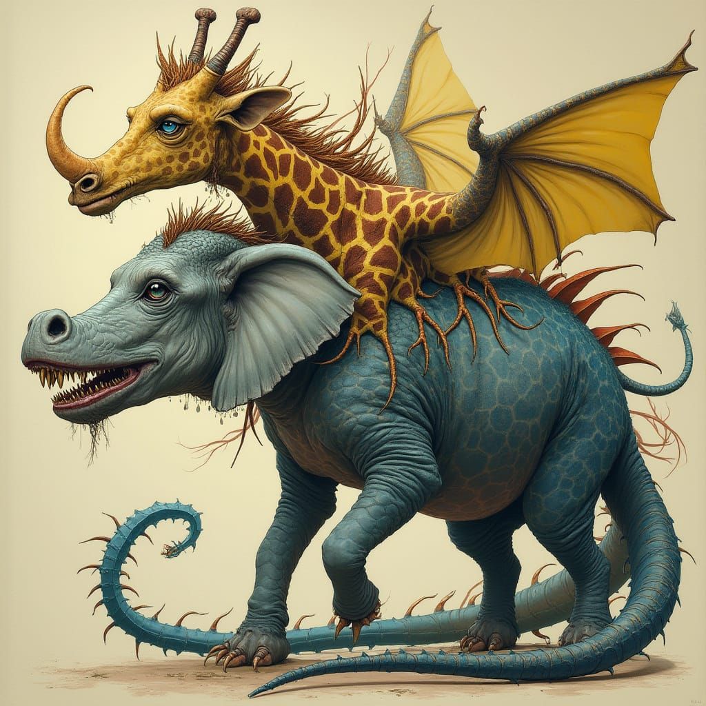 Mythical Beast with Giraffe Head, Hippo Tail, and Shark's Fi...