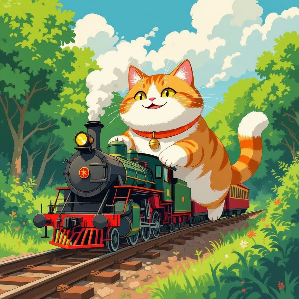 Giant Cat Derails Train in Whimsical Style