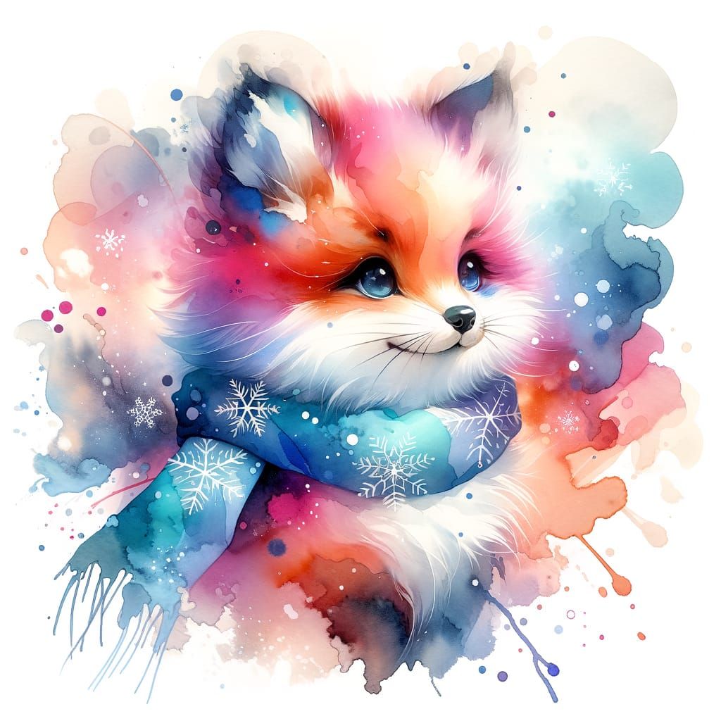 Adorable Winter Animal in Splashy Watercolour Style