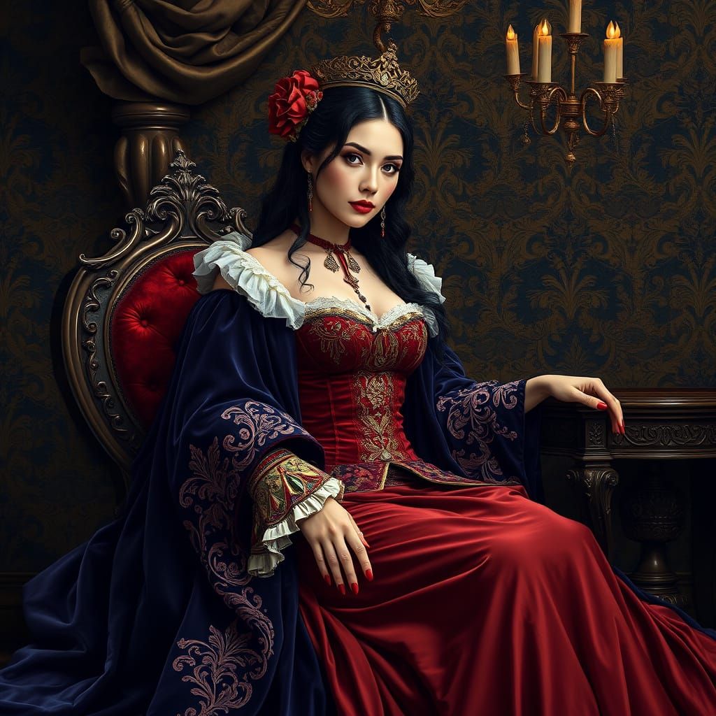 Regal Medieval Concubine in Art Nouveau Style