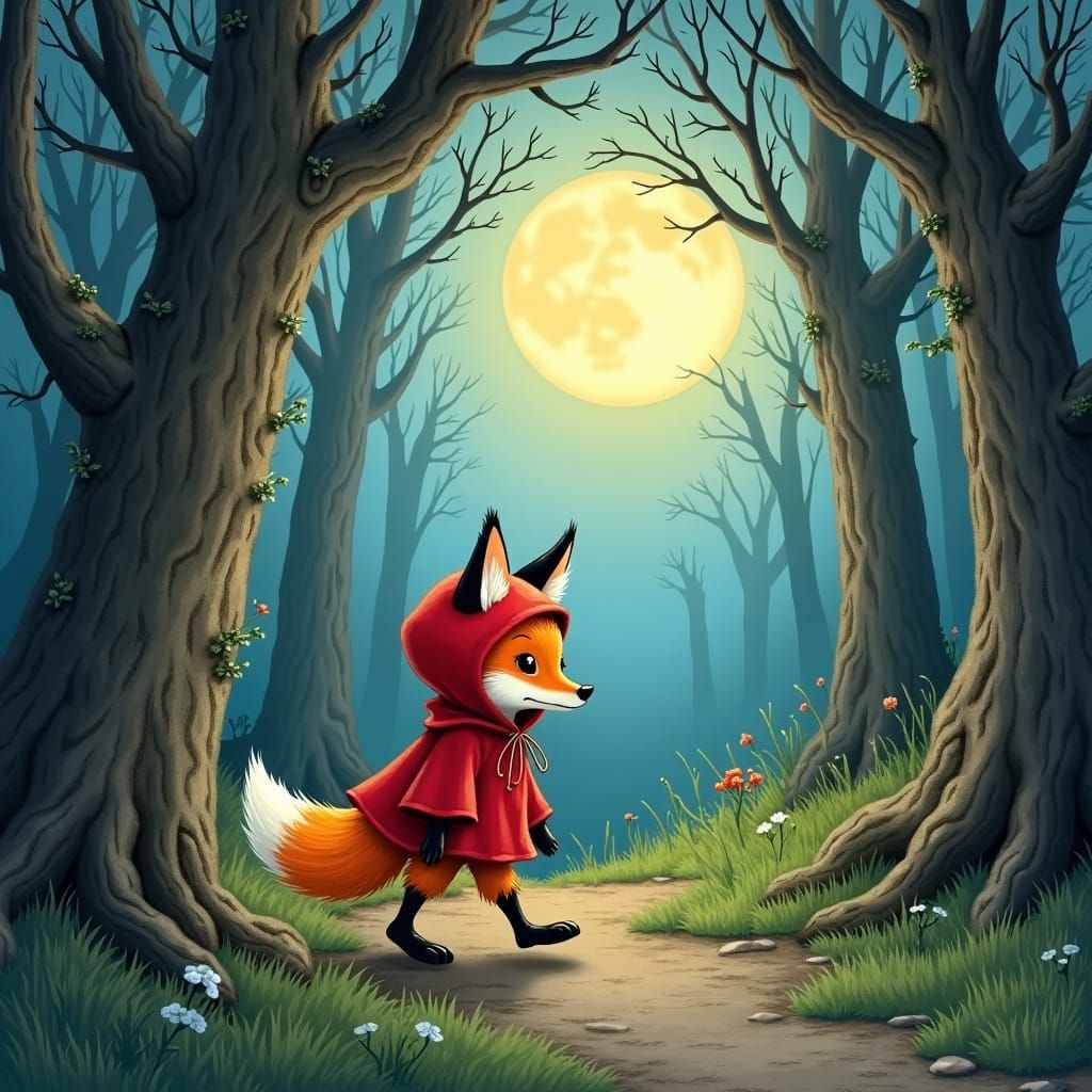 Red Hooded Fox in Mystical Forest