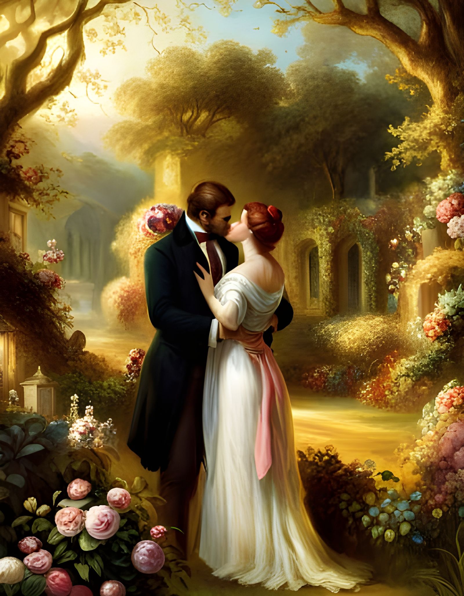 Romantic Couple in Overgrown Garden, Concept Art
