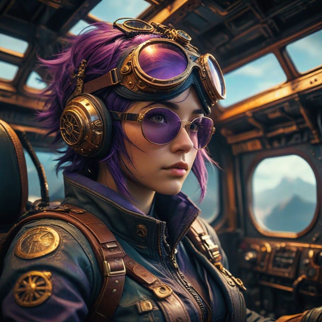 Steampunk Pilot in Anime-Inspired Zeppelin