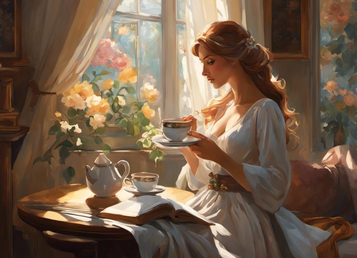 Cozy Tea Time: Book and Cup in Sunlight