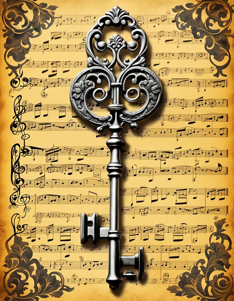 Ornate Keys on Aged Sheet Music