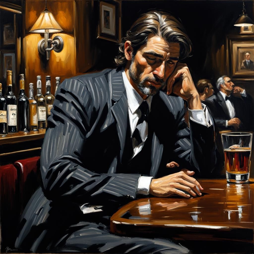Pensive Man at Bar in Expressive Figurative Style