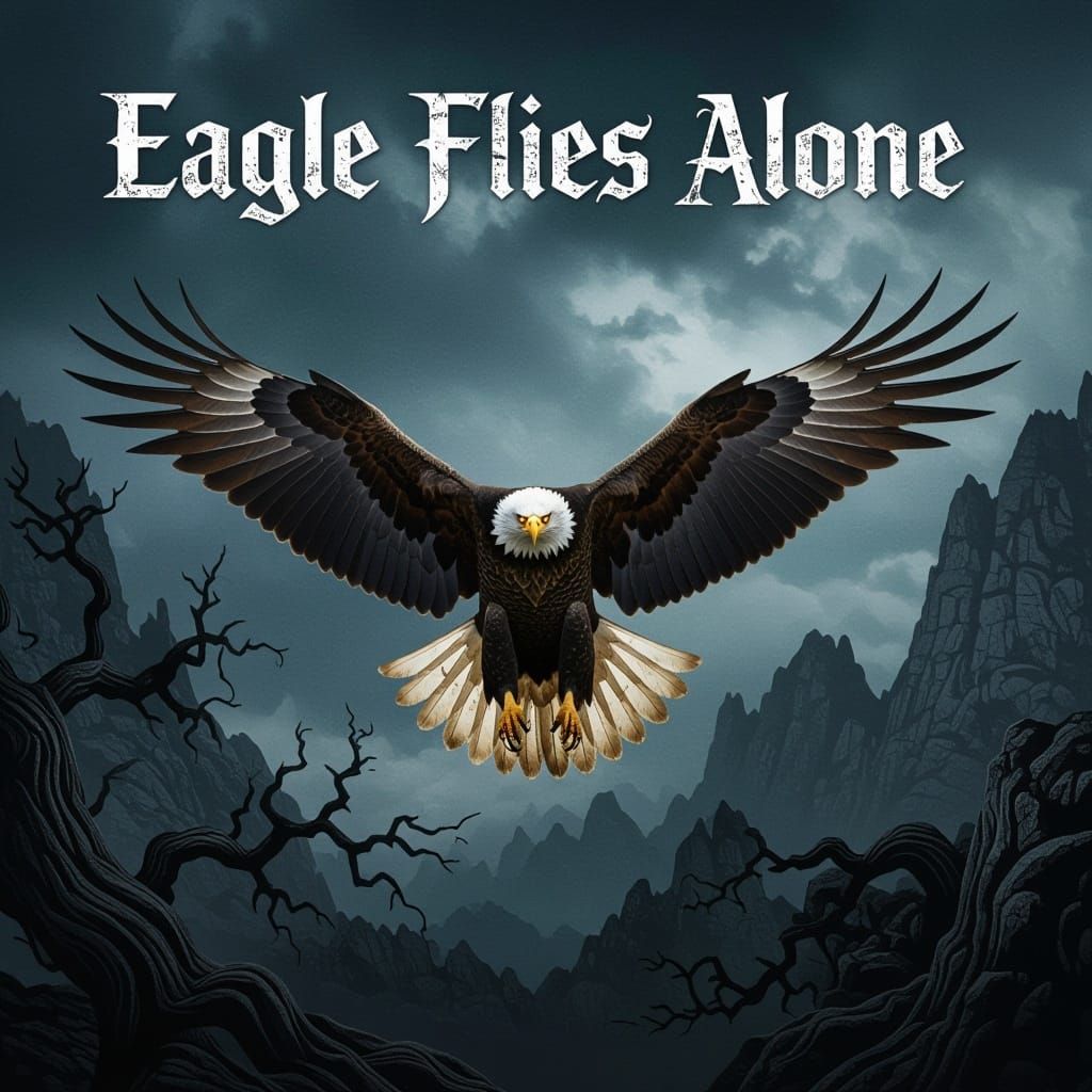 Eagle Soars Through Turbulent Stormy Skies in Defiant Cyberp...