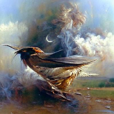 Ethereal Smoke Bird in Flight, Oil Painting