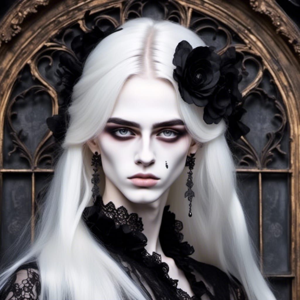 Victorian Goth Portrait of a White-Haired Woman