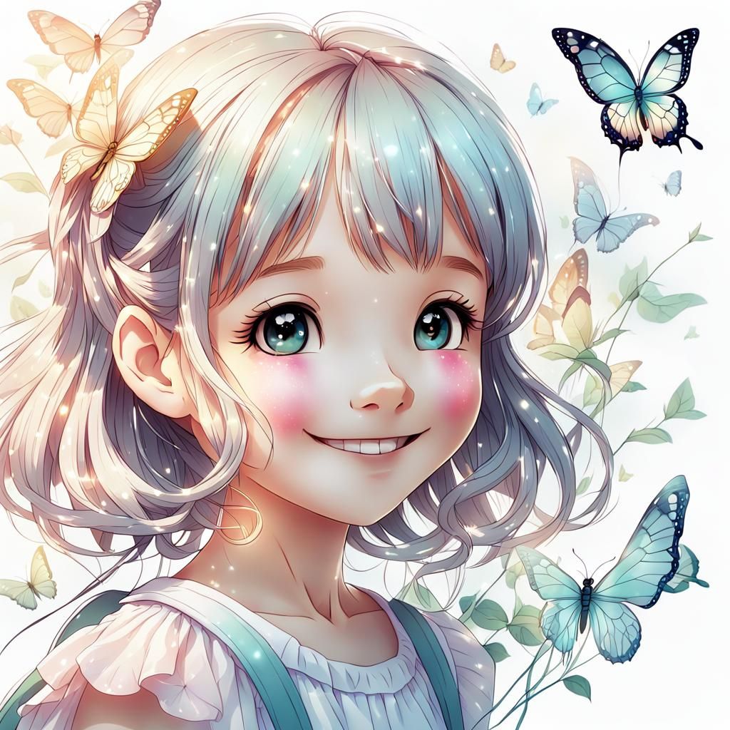 Anime Girl and Butterfly Drawing in Manga Style