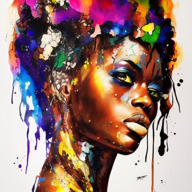 Colorful Ink Splash Portrait of a Crying Girl